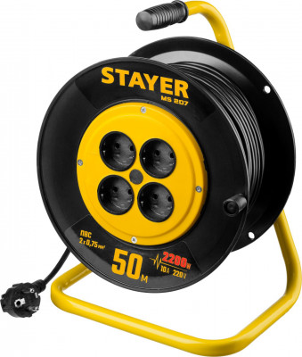 Stayer ms-207 пвс 2х0.75 50м 2200вт, удлинитель на катушке (55073-50)