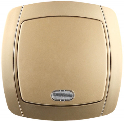 Светозар акцент, одноклавишный в сборе с подсветкой цвет золотой металлик 10а/~250в, электрический выключатель (sv-54231-gm)