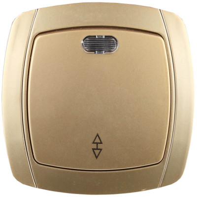 Светозар акцент, проходной одноклавишный в сборе с подсветкой цвет золотой металлик 10а/~250в, электрический выключатель (sv-54238-gm)