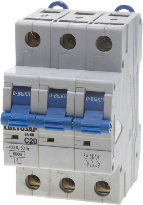 Светозар ва-60, 3p, 20а, c, 6ка, автоматический выключатель (sv-49063-20-c)