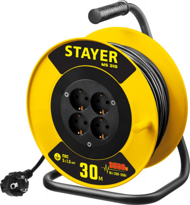 Stayer ms-315 пвс 3х1.5 30м 3500вт, силовой удлинитель на катушке (55078-30)