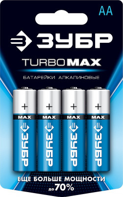 ЗУБР turbo-max, аа х 4, 1.5 в, алкалиновая батарейка (59206-4c)