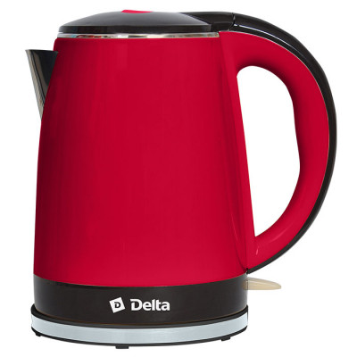 Чайник электрический delta dl-1370 пластик двойная стенка красный с черным 1,8л 2200 вт диск