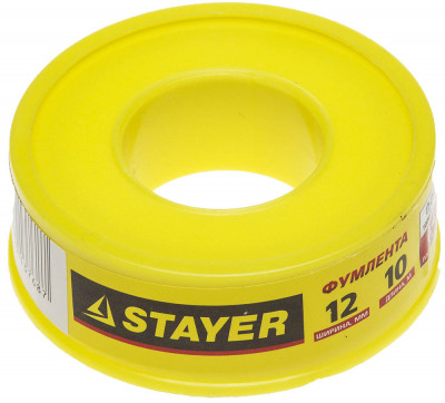 Stayer 0.075 мм х 12 мм х 10 м, 0.40 г/см3, фум лента (12360-12-040)