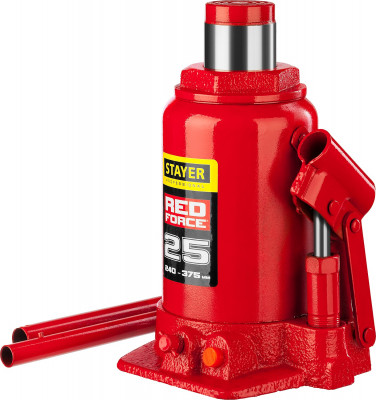 Stayer red force, 25 т, 240 - 375 мм, бутылочный гидравлический домкрат, professional (43160-25)