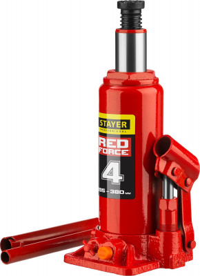 Stayer red force, 4 т, 195 - 380 мм, бутылочный гидравлический домкрат, professional (43160-4)