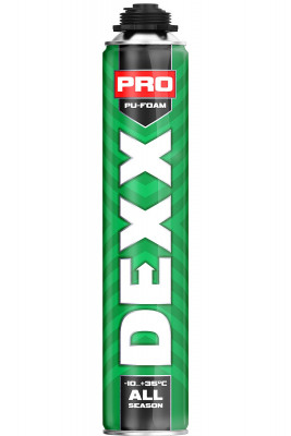 Dexx pro, 750 мл, пистолетная, всесезонная, выход до 30 л, монтажная пена (41126)