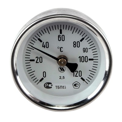 Термометр биметаллич тбп63/тр 120c дк63 дтр30 накладной юмас