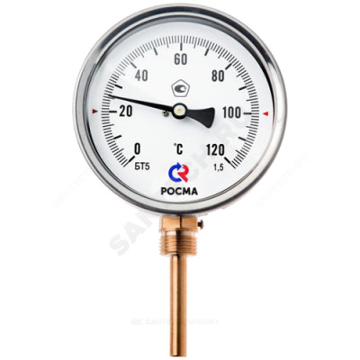 Термометр биметаллический радиальный дк100 l=64мм g1/2