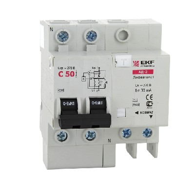 Выключатель автоматический дифференциального тока 2п 4мод. C 25А 30мА тип AC 4.5кА АД-2 EKF DA2-25-30