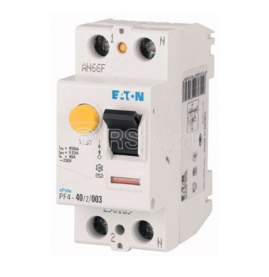 Выключатель дифференциального тока (УЗО) 2п 40а 30ма тип ac 4.5ка pf4 2мод. eaton 293169