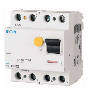 Выключатель дифференциального тока (УЗО) 4п 40А 300мА тип AC 6кА PF6 EATON 286510