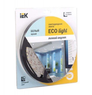 Лента светодиодная eco LED lsr-3528w120-9.6-ip65-12v 10вт/м (уп.5м) бел. иэк lsr1-2-120-65-1-05