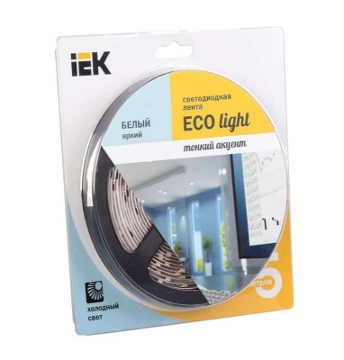 Лента светодиодная eco LED lsr-3528w60-4.8-ip20-12v 5вт/м (уп.5м) бел. иэк lsr1-2-060-20-1-05