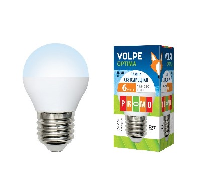 Лампа светодиодная LED-g45-6w/nw e27 volpe 10216