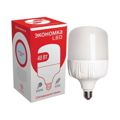 Лампа светодиодная высокомощная LED 40вт цилиндр 6500к холод. бел. e27 176-240в экономка eco40whwlede2765