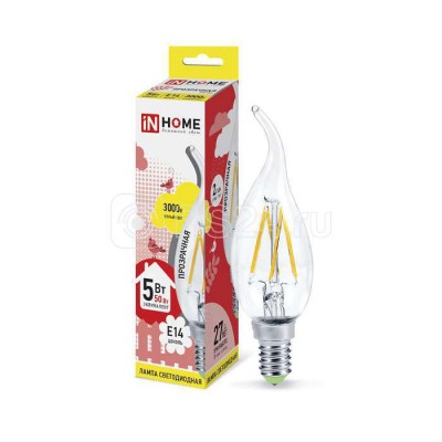 Лампа светодиодная LED-свеча на ветру-deco 5Вт 230В E14 3000К 450Лм прозрачная IN HOME 4690612007625