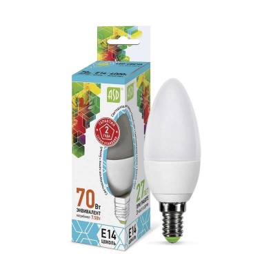 Лампа светодиодная LED-Свеча-standard 7.5Вт свеча 4000К нейтр. бел. E14 675лм 160-260В ASD 4690612003931
