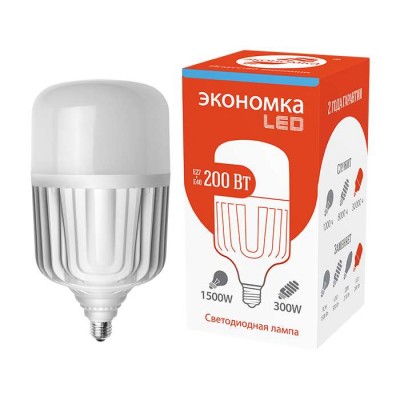 Лампа светодиодная высокомощная LED 200вт e40 6500к 15300лм экономка eco200whwlede4065