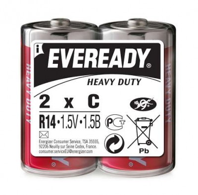 Элемент питания солевой r14 heavy duty (24/192/9600) (уп.2шт) eveready c0002146