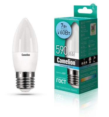 Лампа светодиодная LED7-C35/845/E27 7Вт свеча 4500К бел. E27 560лм 220В Camelion 12078