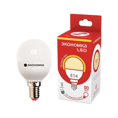 Лампа светодиодная LED gl45 9вт шарик e14 230в 3000к 800лм экономка eco_led9wgl45e1430