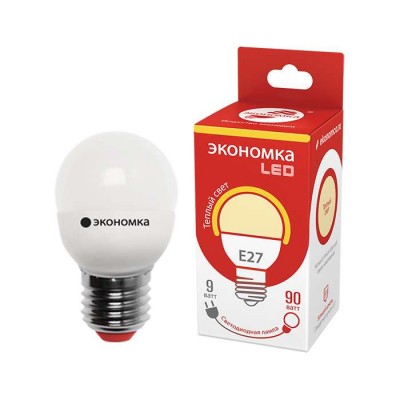 Лампа светодиодная LED gl45 9вт шарик e27 230в 3000к 800лм экономка eco_led9wgl45e2730