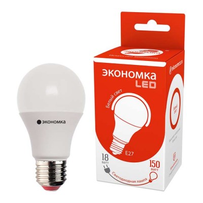 Лампа светодиодная LED a60 18вт грушевидная e27 230в 4500к 1650лм экономка ecol18wa60230ve2745