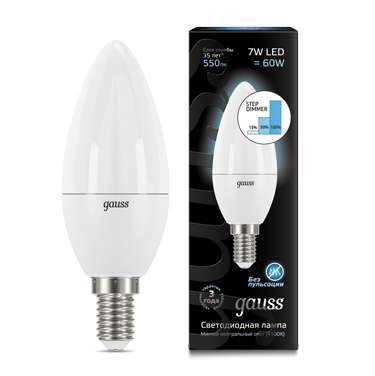 Лампа светодиодная LED candle 7вт e14 4100к step dimmable (диммир.) gauss 103101207-s