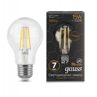 Лампа светодиодная filament graphene a60 15вт 2700к e27 gauss 102802115