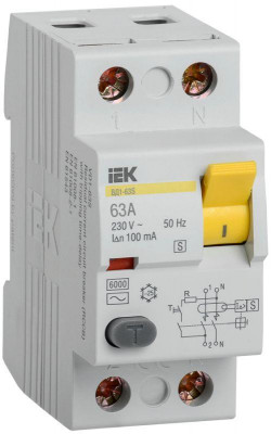 Выключатель дифференциального тока (УЗО) 2п 63А 100мА тип ACS ВД1-63S IEK MDV12-2-063-100