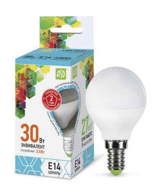 Лампа светодиодная LED-шар-standard 3.5Вт шар 4000К белый E14 320лм 160-260В ASD 4690612002033