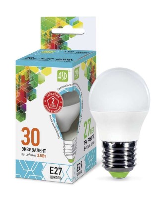 Лампа светодиодная LED-шар-standard 3.5Вт шар 4000К белый E27 320лм 160-260В ASD 4690612002040