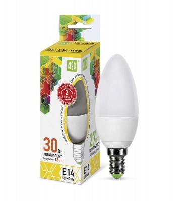Лампа светодиодная LED-свеча-standard 3.5Вт свеча 3000К тепл. бел. E14 320лм 160-260В ASD 4690612000381
