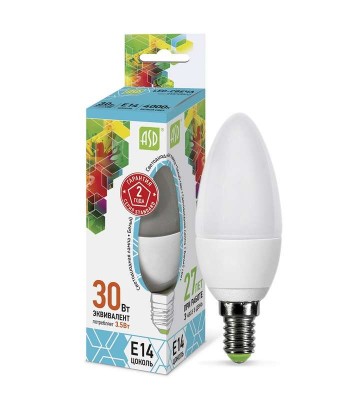 Лампа светодиодная LED-свеча-standard 3.5Вт свеча 4000К белый E14 320лм 160-260В ASD 4690612002057