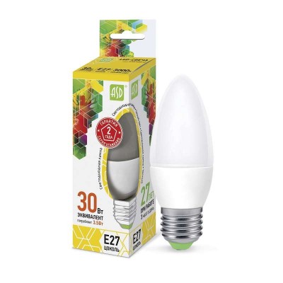 Лампа светодиодная LED-свеча-standard 3.5Вт свеча 3000К тепл. бел. E27 320лм 160-260В ASD 4690612003887