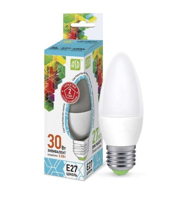 Лампа светодиодная LED-свеча-standard 3.5Вт свеча 4000К белый E27 320лм 160-260В ASD 4690612003894
