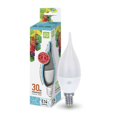 Лампа светодиодная LED-свеча на ветру-standard 3.5Вт свеча на ветру 4000К белый E14 320лм 160-260В ASD 4690612004747