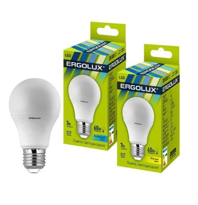 Лампа светодиодная LED-A60-7W-E27-4500K 172-265В ЛОН Ergolux 12147