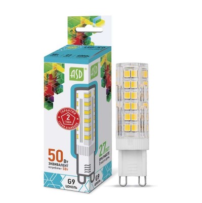 Лампа светодиодная LED-JCD-standard 5Вт капсульная 4000К белый G9 450лм 160-260В ASD 4690612004631