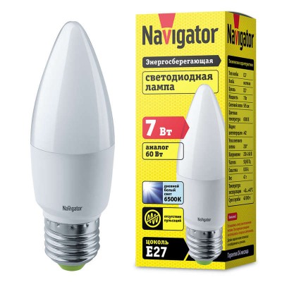 Лампа светодиодная 61 241 NLL-C37-7-230-6.5K-E27-FR Navigator 20195