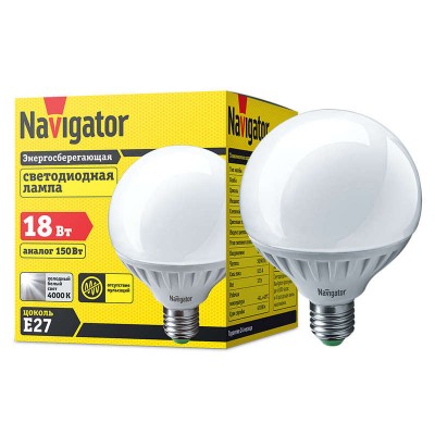 Лампа светодиодная 61 280 NLL-G105-18-230-4K-E27 Navigator 20337
