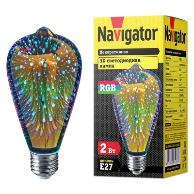 Лампа светодиодная 61 487 NLL-3DRGB-ST64-2-230-E27 2Вт грушевидная матовая E27 176-264В NAVIGATOR 61487