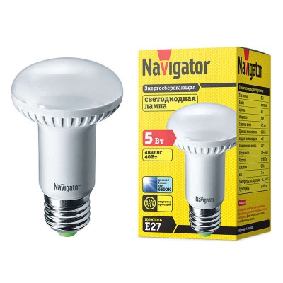 Лампа светодиодная 61 256 NLL-R63-5-230-6.5K-E27 Navigator 20210