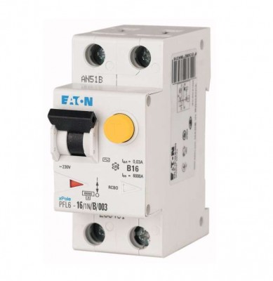 Выключатель автоматический дифференциального тока 2п (1P+N) B 16А 30мА тип AC 6кА PFL6 2мод. EATON 286431