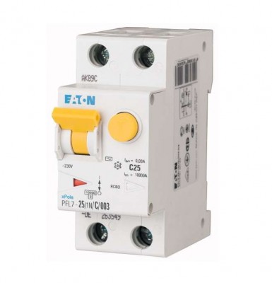 Выключатель автоматический дифференциального тока 2п (1P+N) C 25А 30мА тип AC 10кА PFL7-25/1N/C/003-DE EATON 263549