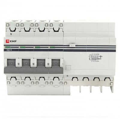 Выключатель автоматический дифференциального тока 4п 7.5мод. C 10А 30мА тип AC 4.5кА АД-4 PROxima EKF DA4-10-30-pro