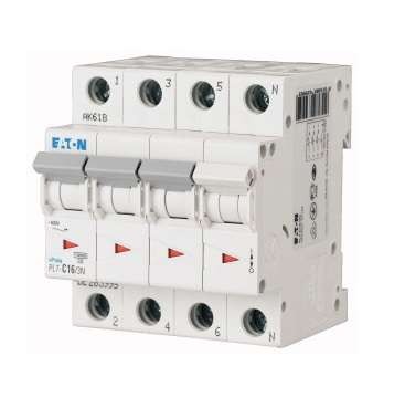 Выключатель автоматический модульный 4п (3P+N) D 10А 10кА PL7-D10/3N EATON 264003
