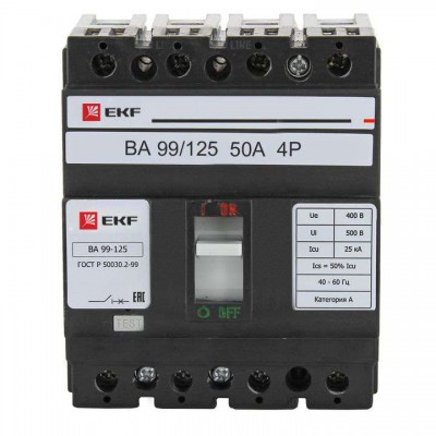 Выключатель автоматический 4п 125/50А 25кА ВА-99 EKF mccb99-125-50-4P