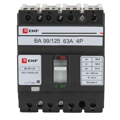 Выключатель автоматический 4п 125/63А 25кА ВА-99 EKF mccb99-125-63-4P
